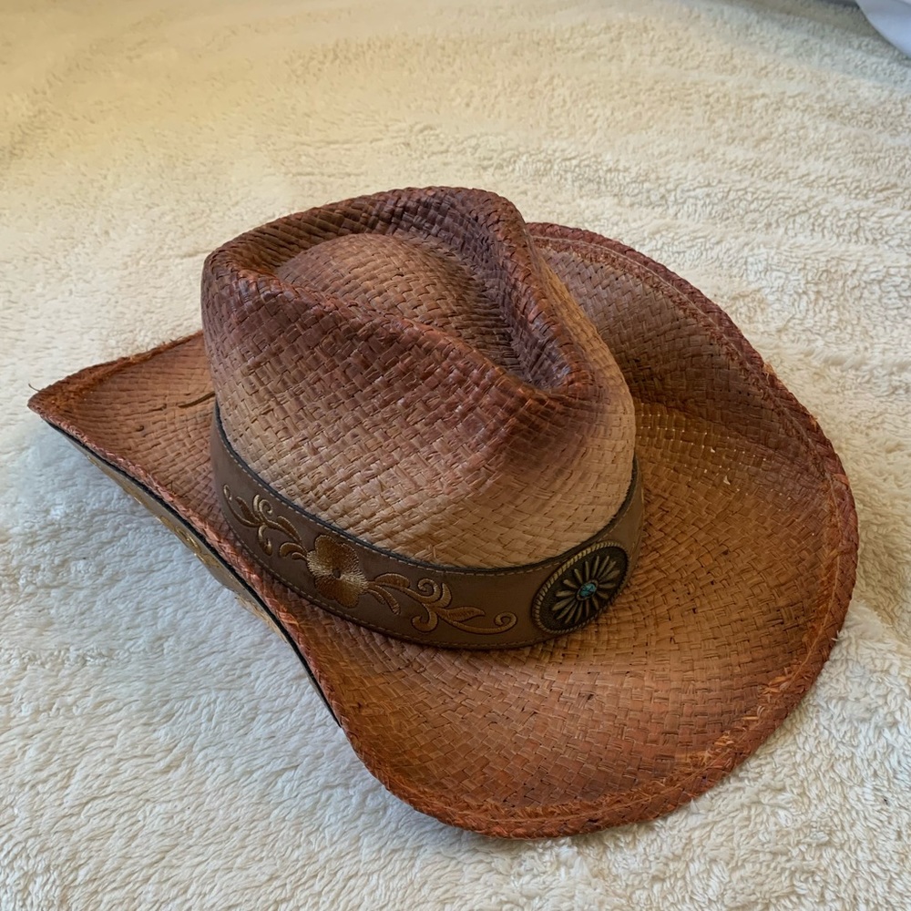 Mentone Beach Straw Cowboy Hat with Turquoise Stone Band